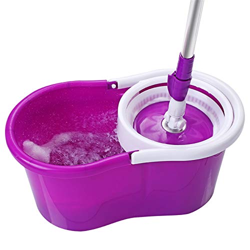 Mopping, 360° Microfiber Spin Mop with Bucket and Dual Mop Heads Self Wringing Spinning Mop Telescoping Handle Easy Floor Mop Floor Cleaning System for Home Kitchen Office Purple (US Stock)