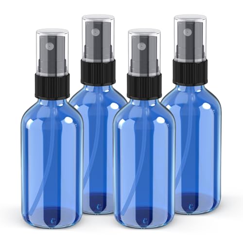 Wedama 2 oz Mini Glass Spray Bottles, Empty Small Spray Bottles with Funnel Dropper, Fine Mist for Hair, Travel, Plants, Cleaning Solutions and Skin Care (4 Pack Sky Blue) - color: Sky Blue, size: 2 Ounce (Pack of 4)
