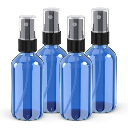 Wedama 2 oz Mini Glass Spray Bottles, Empty Small Spray Bottles with Funnel Dropper, Fine Mist for Hair, Travel, Plants, Cleaning Solutions and Skin Care (4 Pack Sky Blue) - color: Sky Blue, size: 2 Ounce (Pack of 4)