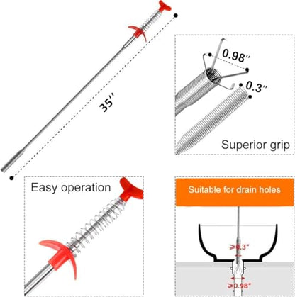 35.5inch Drain Auger Cleaner(1pcs), 25inch Drain Snake Hair Remover(3pcs), Hair Catcher Drain Clog Remover Tool Set For Kitchen Sink, Bathroom Tub, Sewer, Toilet
