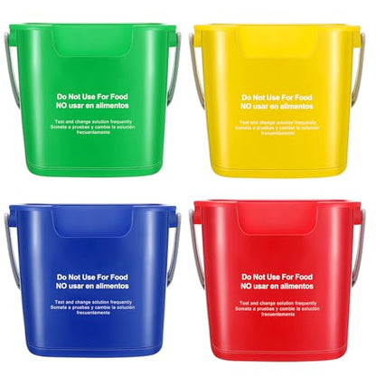 Yaomiao 4 Pcs Cleaning Bucket 3 Quart Small Sanitizing Square Bucket Detergent Pail with Measurements Spout and Handle for Home Commercial Use Restaurant Kitchen Office (Red,Yellow,Blue,Green) - color: Red,yellow,blue,green