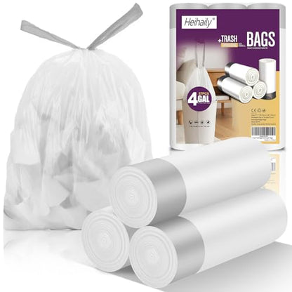 4 Gallon White Trash Bags Drawstring - 3-4 Gal Small Garbage Bags For Bathroom 57 Count 15 Liter Plastic Unscented Mini Size Waste Basket Liners Kitchen Office Car Strong Thick Bulk Heihaily - style: 4Gal white 57 Count