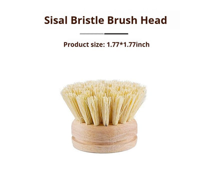 Bamboo Dish Brush - Kitchen Scrub Brushes with 3 Replacement Heads | Natural Bristle | Sisal | Horse Hair - Pot Brush with Wooden Handle for Cleaning Grills, Pans, Stoves