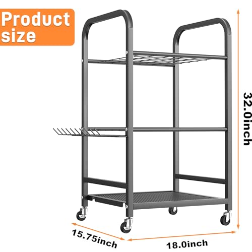 TORACK Garden Tool Organizer Stand with Wheels, Rakes Shovels Yard Tools Stand for Garage, Shed, Garden, Indoor/Outdoor Long-Handled Tools Cart - style: Tool Stand