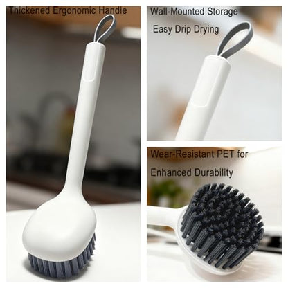 2-Piece Set Handheld Dish Brush with Brass Scrubber and Steel Scraper for Stubborn Grease - Dual-Head Cleaner for Pots, Pans, Stovetop, Sink
