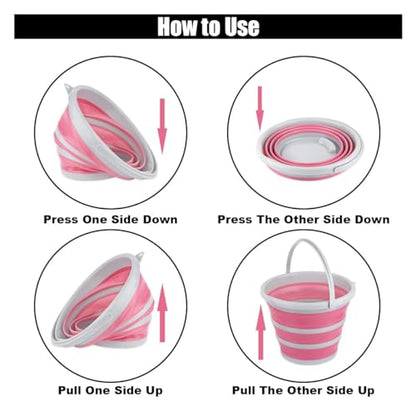 GLSOWEE Car Collapsible Bucket, 10L 2.6 Gallon Folding Bucket Auto Cleaning Plastic Water Bucket, Foldable Portable Bucket Space Saving for Indoor Outdoor Car Wash Garden Camping (Pink)