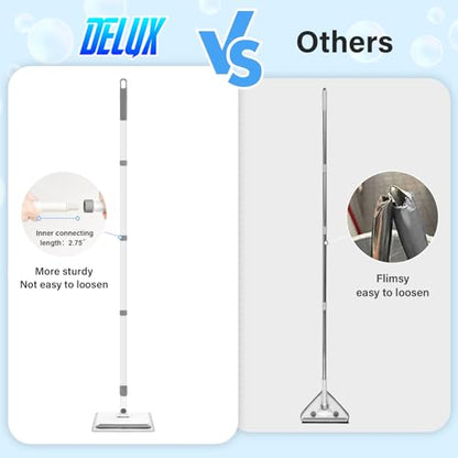 Baseboard Cleaner Tool with Handle, DELUX Baseboard Cleaner with Extendable Long Handle, 4 Reusable Cleaning Pads Wall Cleaner for Baseboards Cleaning, Ceiling, Wall, Floor, Shower Bathroom Kitchen