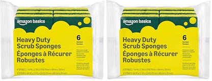 Amazon Basics Heavy Duty Dual-Sided Scrub Sponges, Reusable, 4.4 x 2.7 x 0.8 in, Yellow/Green, (Pack of 12) - size: 12-Pack, style: Heavy Duty