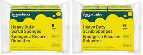 Amazon Basics Heavy Duty Dual-Sided Scrub Sponges, Reusable, 4.4 x 2.7 x 0.8 in, Yellow/Green, (Pack of 12) - size: 12-Pack, style: Heavy Duty