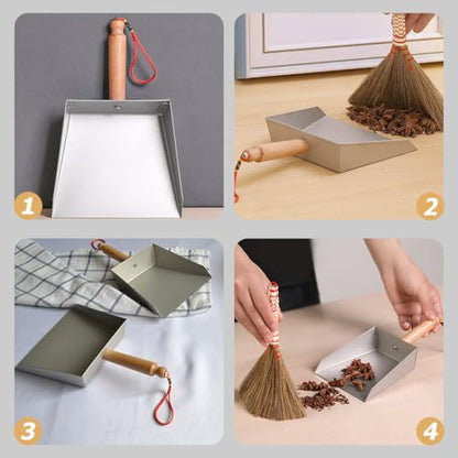 Beaupretty Stainless Steel Small Dustpan with Short Handle Compact Lightweight Metal Dust Pan for Household and Children Tabletop Cleaning Tool 8.46X5.51In