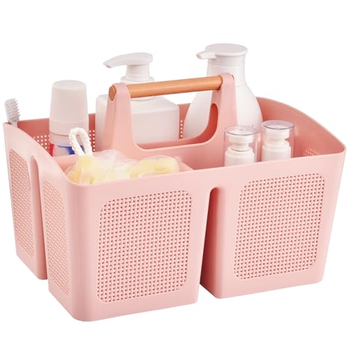 ALINK Portable Shower Caddy Basket with Compartments, Plastic Divided Cleaning Caddy Organizer Storage Tote with Handle for Bathroom, College, Dorm Room Essentials, Pink - color: Pink