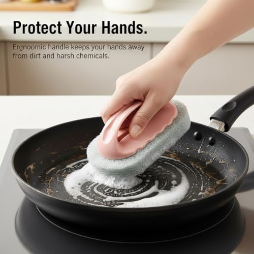Cleaning Brush for Bathroom Kitchen All Purpose Shower Sponge Scrubbing Brush with Ergonomic Handle (Green) - color: Green