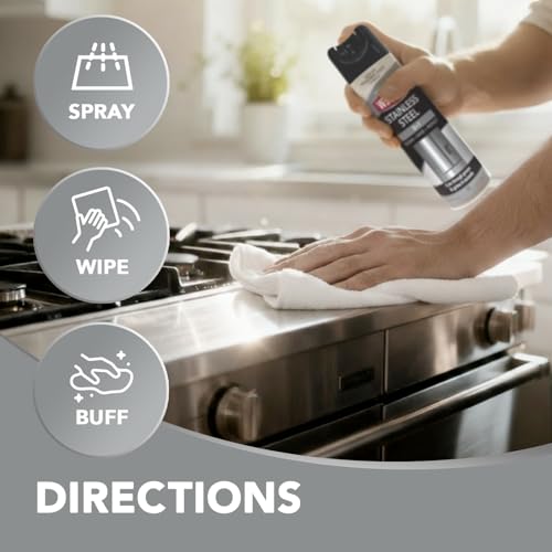 Weiman Stainless Steel Cleaner & Polish, 2 Pack Aerosol, Anti Fingerprint Spray Stainless Steel Cloth, Water Spots & Grease, No Streaks or Residue, Safe for Metal Polish, Chrome, Appliances & Sinks - size: 34 Ounce (Pack of 1)