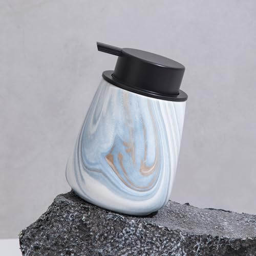 12Oz Ceramic Liquid Soap Dispenser - Modern Lotion Hand Soap Dispenser with Easy-to-Press Black Pump, Reusable and Refillable Dish Soap Dispensers for Bathroom & Kitchen, Marble Blue - color: Marble Blue, style: Liquid Pump