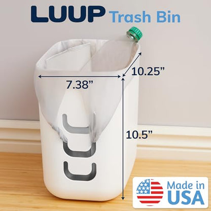 STORi Luup Trash Can (White) - Reuse Grocery Bags - Plastic Garbage Container for Bathroom, Vanity, Laundry Room, Kitchen, Office, Garage - 2.5 Gallon Wastebasket with Hooks to Secure Trash Bags - color: White