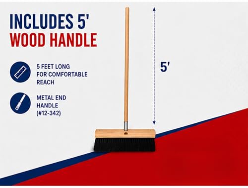 Bon Floor Broom 18 in. with 3 in. Black Horsehair Bristles and 5 ft. Wood Handle for Dry Sweeping Smooth Floors