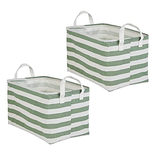 DII Laundry Storage Collection, PE Coated Collapsible Bin with Handles, Artichoke Green Stripe, Large Set, 10.5x17.5x10" - color: Artichoke Green Stripe, size: Large Set, 10.5x17.5x10"