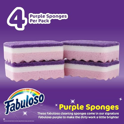 Fabuloso Scratch-Free Kitchen Dish Sponges Purple Cellulose Scrubber Sponge with Scouring Pad Dishes Pots Pans Counters and Sinks Tough on Messes 4.25 x 2.75 x 1.25 in 4 Count 2 Pack Extended Supply - color: Purple, size: 4 Count (Pack of 2)
