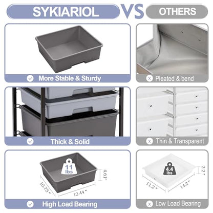 SYKIARIOL Utility Cart with 5 Drawers,Storage Drawer Cart with Wooden Tabletop and Lockable Wheels,Craft Storage Trolley Cart,5-Tier Rolling Utility Cart on Wheels,Dark Grey - color: Dark Grey