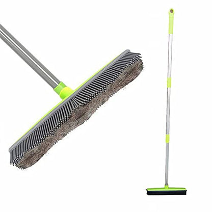 ASkinds Carpet Hair Removal Broom with Squeegee, Rubber Floor Broom, Adjustable Long Handle 49" Length for Pet Cat Dog Hair, Carpet Hardwood Tile Windows Clean, Water Resistant, Green
