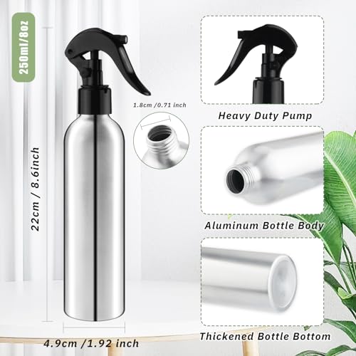 250ml/8 Oz Aluminum Spray Bottles,Empty Reusable Heavy Duty Mist Spray & Water Sprayer,Pressure Sprayer Spray Pump Bottles for Home Garden Plant Household Cleaning Solutions-Pack of 4