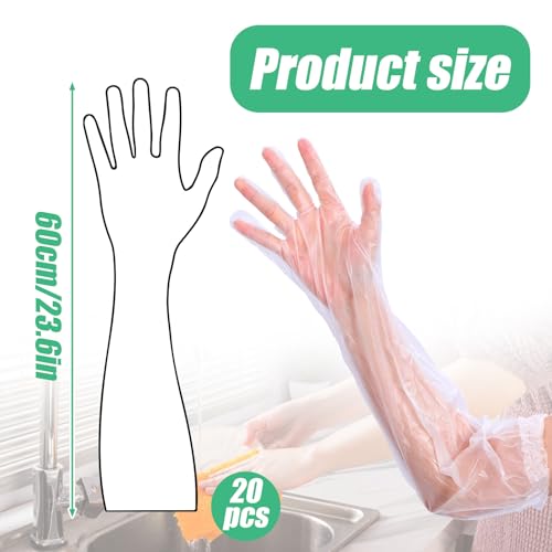 20PCS Transparent Long Disposable Rubber Cleaning Gloves, 23.6in Plastic Dishwashing Gloves, Waterproof and Non-slip Disposable Plastic Glove for Housework, Kitchen, Dishwashing, Gardening