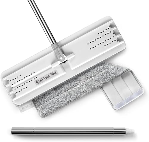 JOYMOOP Flat Mop System, Microfiber Mop for Floor Cleaning, 60" Long Handle with 15" Microfiber Flat Head, White - color: White Grey, size: 60" Mop with 15" Mop-head