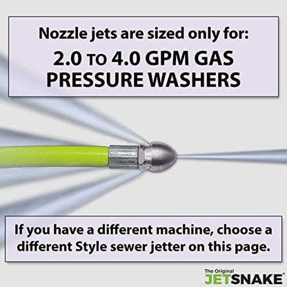 50 FT Sewer Jetter for Gas Pressure Washers - Flexible Steel Braid | Unclog sinks, laundry lines, floor drains, indoor and outdoor pipes - style: 50 FT for Gas Pressure Washers