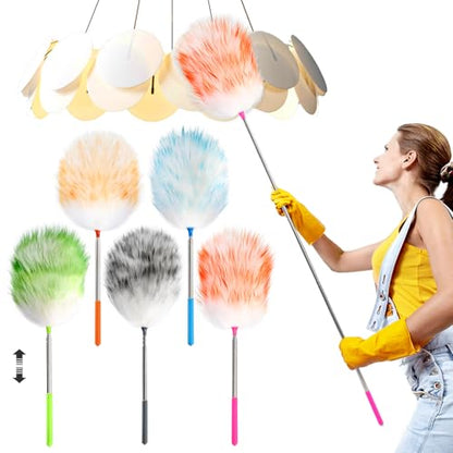 5PCS Extendable Lambswool Duster with 35-55 Inch Adjustable Aluminum Handle,Feather Duster Static Electricity Dust Adsorption, Reusable Cleaning Tool for Home, Car, Office, Ceiling, Furniture