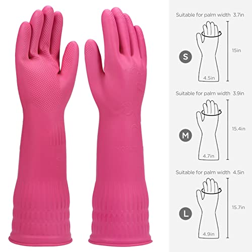 Dishwashing gloves 2 Pairs for kitchen,Rubber cleaning gloves,Long dish gloves reuseable. - color: Pink, size: Small (Pack of 2)