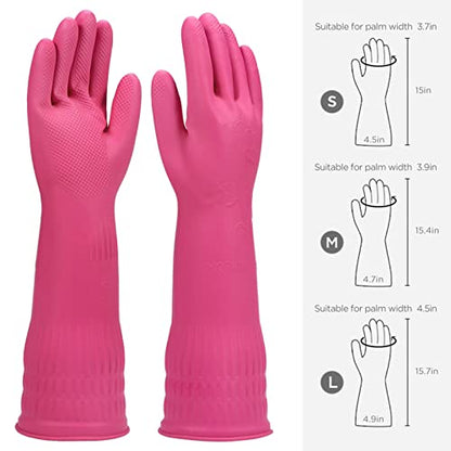 Dishwashing gloves 2 Pairs for kitchen,Rubber cleaning gloves,Long dish gloves reuseable. - color: Pink, size: Medium (Pack of 2)