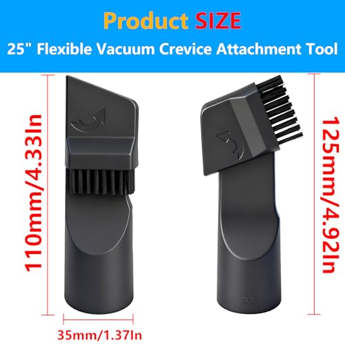 25" Long Flexible Crevice Tool Vacuum Cleaning Attachment with Removable Brush Head For All 1-1/4 inch or 1-3/8 inch Connector Hoses Helps Clean Cobwebs on Ceiling, Dryer Lint, Under Furniture