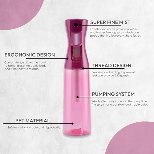 Spray Bottle Mister for Hair - Continuous Mister, Fine Water Mist, Trusted by Professional Salons & Barbers, 10.1oz - Clear Bottle (Fuscia) - color: Fuscia