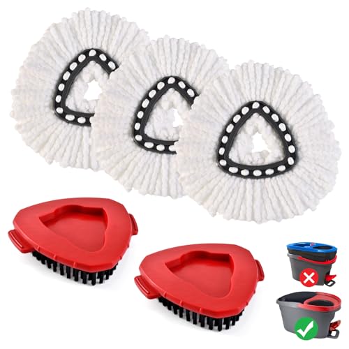 3PCS Mop Heads Replacements for OCedar, 2PCS Scrub Brush Compatible with O Cedar EasyWring 1 Tank System, Dry and Wet for Cleaning All Hard-surfaced Floors - color: White
