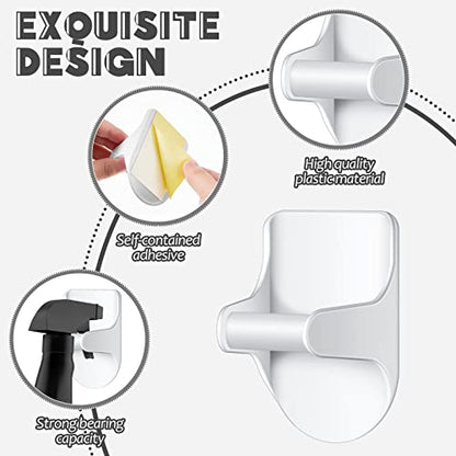 Taiyin 4 Pcs Wall Mount Spray Bottle Hooks Holder Spray Bottle Hanger Adhesive Hook to Create Storage Space Rack Organizer Hanger for Cabinet Kitchen Variety Surfaces (White) - color: White