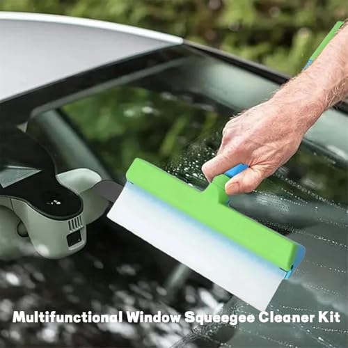 Byblix Window Squeegee, Byblix Recyclable Silicone Window Squeegee Kit, 3 in 1 Window Cleaning Scraper with Silicone Squeegee Microfiber Scrubber (Blue*1) - color: Blue*1