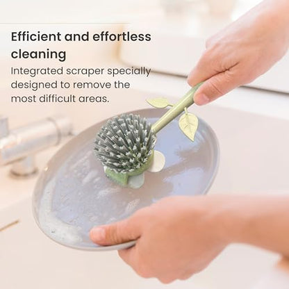Vigar Florganic Dish Brush with Handle & Built-in Stand - Daisy-Shaped Kitchen Scrub Brush for Dishes and Sink Cleaning, Non-Stick Safe Soft Nylon Bristles, Pot Scrubber, Dishwasher Safe – Multicolor