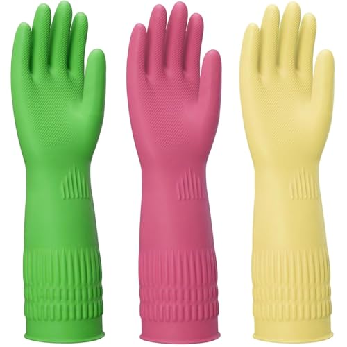 Rubber Gloves for Cleaning – 3 Pairs Reusable Gloves for Dishwashing, Kitchen and Household Tasks, 15-Inch Long (Regular Style, XL(Fits Large Hands)) - size: XL(Fits Large Hands), style: Regular Style