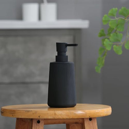 Small Soap Dispenser for Bathroom and Kitchen, Modern Farmhouse Striped Style Plastic Hand Soap Dish Soap Dispenser with Pump Matte Black - color: Black