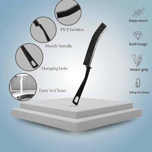 Hard Bristle Crevice Cleaning Brush, Long Handle Ergonomic Grout Scrub Tool, Thin Gap Cleaner for Bathroom Tile, Window Tracks, Kitchen Sink, Corners & Household Deep Cleaning Brush Tool