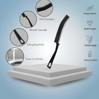 Hard Bristle Crevice Cleaning Brush, Long Handle Ergonomic Grout Scrub Tool, Thin Gap Cleaner for Bathroom Tile, Window Tracks, Kitchen Sink, Corners & Household Deep Cleaning Brush Tool