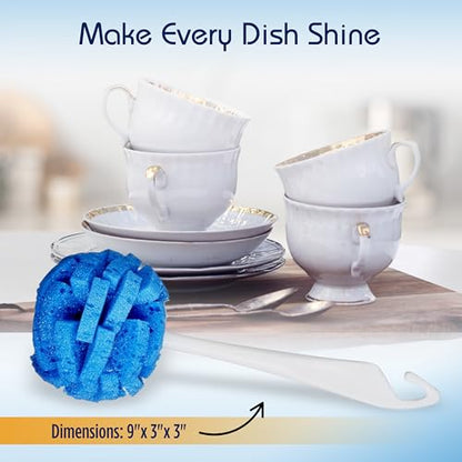 COMPAC HOME Dish Wand Kitchen Sponge | Effectively Clean China Dishes and Glassware | Unique Round Ball Shaped All-Around Cleaning Sponge | Gentle Flexible Brushes for Your Nice Dishes, 6 Count - size: Pack of 6 Short Handle