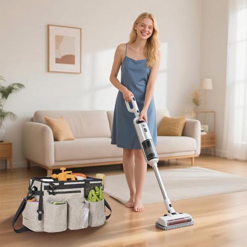 IBVIVIC Wearable Cleaning Caddy Bag for Cleaning Supplies,Large Capacity Cleaning Organizer White - color: White