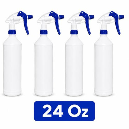 Plastic Spray Bottle, 4 Pack, 24 Oz with Adjustable Nozzle, Heavy Duty Leak Proof Mist Empty Water Bottle Sprayer for Cleaning, Chemicals, Hair, Planting & All-Purpose Use (Blue)
