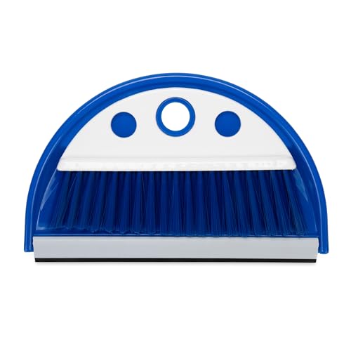 Camco Lightweight Portable Travel Dust Pan and Whisk Broom with Hanger Hole, for RVs, Campers, Campsites, and Dorm Rooms, Blue