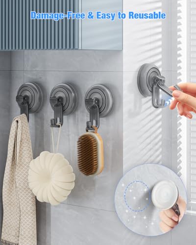JOTPE Shower Hooks Suction Cup, Heavy Duty Suction Cup Nano Gel Hooks Waterproof for Shower, Bathroom, Glass, Door, Windows, Kitchen Hanging up to 11lbs on Smooth Surface, Easy to Install and Remove - color: Clear Gray