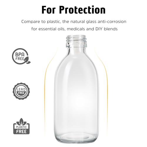 Tecohouse 2 Pack Glass Spray Bottles, 250ml Small Glass Bottles for Cleaning Solutions, Spray Bottles for Essential Oils, Plants, with Durable Nozzle, Labels, Funnel - Clear - color: 8.5 oz Clear-White Lids