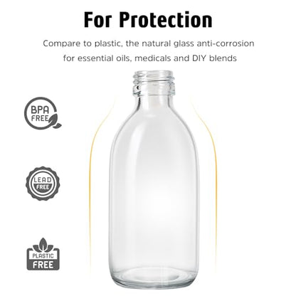 Tecohouse 2 Pack Glass Spray Bottles, 250ml Small Glass Bottles for Cleaning Solutions, Spray Bottles for Essential Oils, Plants, with Durable Nozzle, Labels, Funnel - Clear - color: 8.5 oz Clear-White Lids