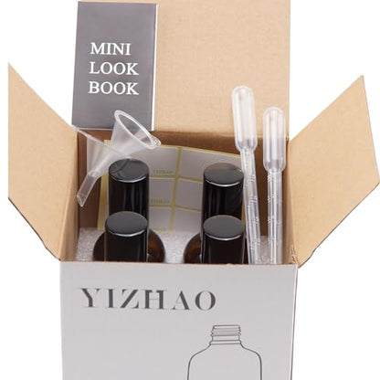 YIZHAO Amber Glass Spray Bottles 4oz, with Small Fine Mist Spray, Metal Cap, Refillable for Essential Oil,Travel,Cleaning,Perfume,Aromatherapy,Makeup – 4 Pcs - color: Amber, size: 100ml-4