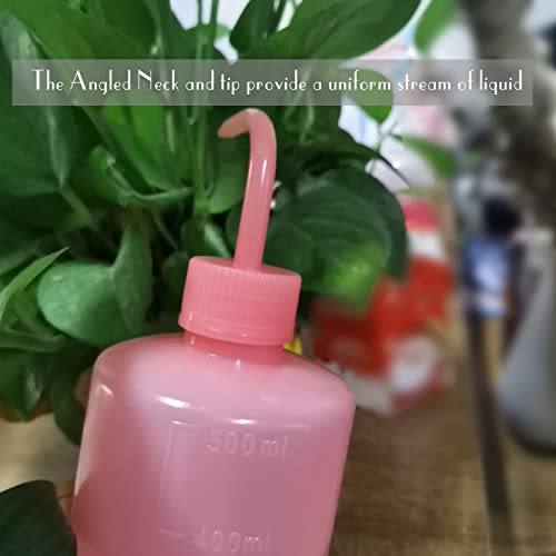 Valchoose Upgraded 2 Pack 500ml Wash Bottles Squeeze (Pink) 16.9oz, Plant Water Bottle LDPE No Leaking, Safety Squeeze Bottle No Spill, Bend Mouth Watering Cans - color: Pink, size: 2x500ml